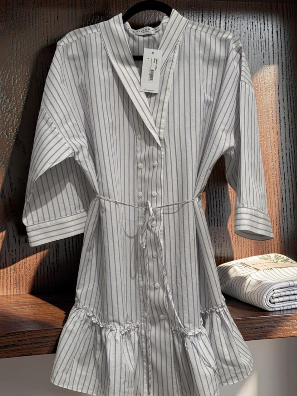 Harshman Linen Striped White Ruffle-Hem Mini Dress - Picture 4 of 5